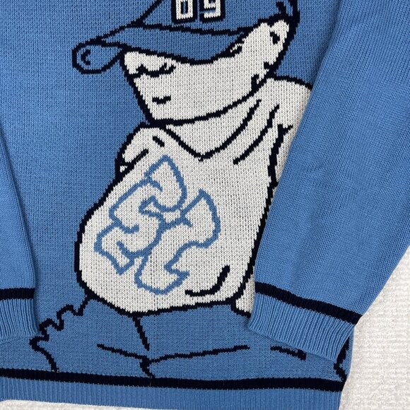 VINTAGE 725 Originals Sweater Blue AOP Y2K Hip Hop Baggy Knit Graphic Size M - Picture 6 of 16